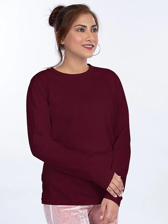 Pack of 3 - Women Plain Full Sleeve T-shirt Combo Black Burgundy Space Grey